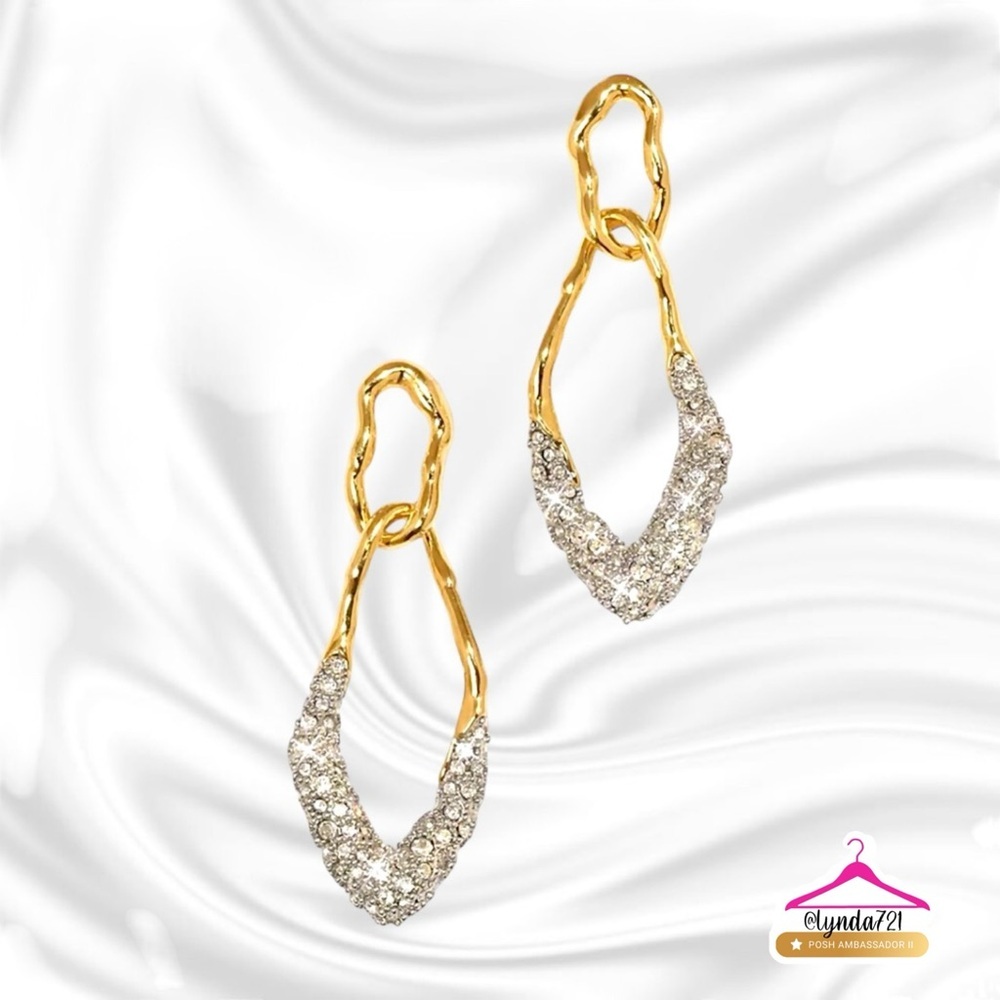 ALEXIS BITTAR Solanales Double Link Post Earrings in Gold & Crystal - LAST PAIR - Picture 3 of 11